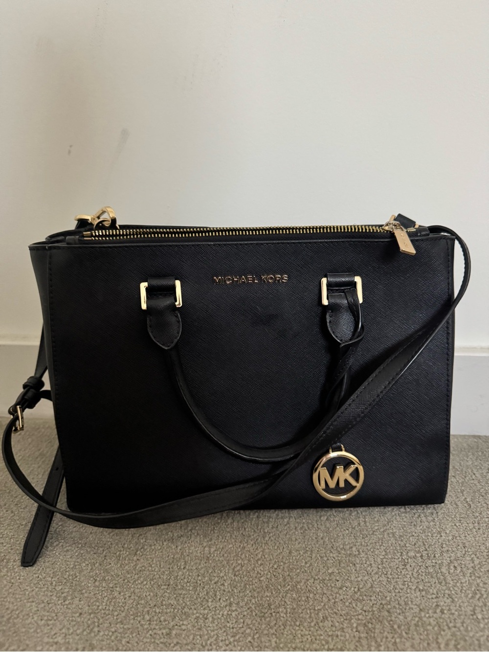 Michael Kors Black Saffiano Satchel with Gold Hardware